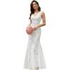 imageEverPretty Womens Formal Dress Sequin Tulle Double VNeck Sleeveless Mermaid Long Evening Dress 07886White