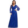 imageEverPretty Womens Sparkle Sequin ALine V Neck Beaded Evening Gown Long Sheer Sleeves Formal Dresses 01999Sapphire Blue