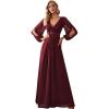 imageEverPretty Womens V Neck Long Lantern Sleeves Floor Length Ruched Chiffon ALine Formal Evening Dress 00461Burgundy