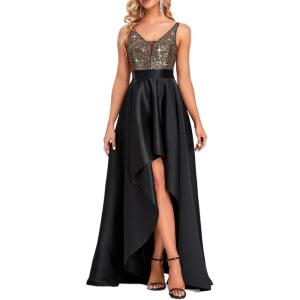 imageEverPretty Womens Bridesmaid Dresses Summer Glitter VNeck Aline HighLow Wedding Guest Dresses 00667Black