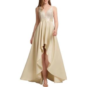 imageEverPretty Womens Bridesmaid Dresses Summer Glitter VNeck Aline HighLow Wedding Guest Dresses 00667Gold