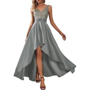 imageEverPretty Womens Bridesmaid Dresses Summer Glitter VNeck Aline HighLow Wedding Guest Dresses 00667Grey