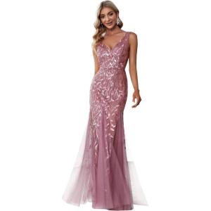 imageEverPretty Womens Formal Dress Sequin Tulle Double VNeck Sleeveless Mermaid Long Evening Dress 07886Orchid