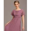 imageEverPretty Womens Classic Round Neck Short Sleeves Chiffon Floor Length Bridesmaid Dress 01840PHOrchid