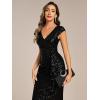 imageEverPretty Womens Elegant Sequin V Neck Cap Sleeves Pleated Knee Length Cocktail Dress 05268Black
