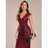imageEverPretty Womens Elegant Sequin V Neck Cap Sleeves Pleated Knee Length Cocktail Dress 05268Burgundy