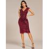 imageEverPretty Womens Elegant Sequin V Neck Cap Sleeves Pleated Knee Length Cocktail Dress 05268Burgundy