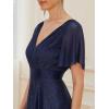 imageEverPretty Womens Evening Gowns V Neck Short Sleeves Aline Glitter Formal Dresses 50159Navy Blue