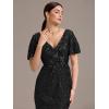 imageEverPretty Womens Gorgeous V Neck Sequin Tulle Short Sleeves Bodycon Maxi Formal Evening Gowns 02370Black