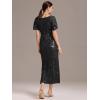 imageEverPretty Womens Gorgeous V Neck Sequin Tulle Short Sleeves Bodycon Maxi Formal Evening Gowns 02370Black