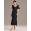 imageEverPretty Womens Gorgeous V Neck Sequin Tulle Short Sleeves Bodycon Maxi Formal Evening Gowns 02370Black