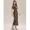 imageEverPretty Womens Gorgeous V Neck Sequin Tulle Short Sleeves Bodycon Maxi Formal Evening Gowns 02370Black Gold