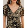 imageEverPretty Womens Gorgeous V Neck Sequin Tulle Short Sleeves Bodycon Maxi Formal Evening Gowns 02370Black Gold