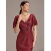 imageEverPretty Womens Gorgeous V Neck Sequin Tulle Short Sleeves Bodycon Maxi Formal Evening Gowns 02370Burgundy