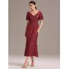 imageEverPretty Womens Gorgeous V Neck Sequin Tulle Short Sleeves Bodycon Maxi Formal Evening Gowns 02370Burgundy
