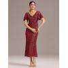 imageEverPretty Womens Gorgeous V Neck Sequin Tulle Short Sleeves Bodycon Maxi Formal Evening Gowns 02370Burgundy