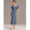 imageEverPretty Womens Gorgeous V Neck Sequin Tulle Short Sleeves Bodycon Maxi Formal Evening Gowns 02370Dusty Blue
