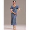 imageEverPretty Womens Gorgeous V Neck Sequin Tulle Short Sleeves Bodycon Maxi Formal Evening Gowns 02370Dusty Blue