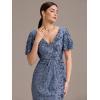 imageEverPretty Womens Gorgeous V Neck Sequin Tulle Short Sleeves Bodycon Maxi Formal Evening Gowns 02370Dusty Blue