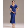 imageEverPretty Womens Gorgeous V Neck Sequin Tulle Short Sleeves Bodycon Maxi Formal Evening Gowns 02370Sapphire Blue