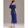 imageEverPretty Womens Gorgeous V Neck Sequin Tulle Short Sleeves Bodycon Maxi Formal Evening Gowns 02370Sapphire Blue