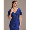 imageEverPretty Womens Gorgeous V Neck Sequin Tulle Short Sleeves Bodycon Maxi Formal Evening Gowns 02370Sapphire Blue