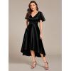 imageEverPretty Womens Satin Short Ruffles Sleeves A Line Empire Waist Wedding Guest Dress with Pockets 02335Black