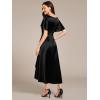 imageEverPretty Womens Satin Short Ruffles Sleeves A Line Empire Waist Wedding Guest Dress with Pockets 02335Black