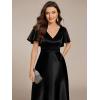 imageEverPretty Womens Satin Short Ruffles Sleeves A Line Empire Waist Wedding Guest Dress with Pockets 02335Black