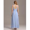 imageEverPretty Womens Sexy Spaghetti Straps Chiffon Ruched VNeck Slit FloorLength Formal DressIce Blue