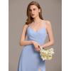 imageEverPretty Womens Sexy Spaghetti Straps Chiffon Ruched VNeck Slit FloorLength Formal DressIce Blue