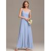 imageEverPretty Womens Sexy Spaghetti Straps Chiffon Ruched VNeck Slit FloorLength Formal DressIce Blue