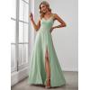imageEverPretty Womens Sexy Spaghetti Straps Chiffon Ruched VNeck Slit FloorLength Formal DressMint Green