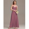 imageEverPretty Womens Sexy Spaghetti Straps Chiffon Ruched VNeck Slit FloorLength Formal DressOrchid