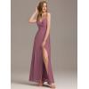 imageEverPretty Womens Sexy Spaghetti Straps Chiffon Ruched VNeck Slit FloorLength Formal DressOrchid