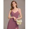 imageEverPretty Womens Sexy Spaghetti Straps Chiffon Ruched VNeck Slit FloorLength Formal DressOrchid