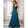 imageEverPretty Womens Sexy Spaghetti Straps Cowl Back Empire Waist A Line Pleated Chiffon Bridesmaid Dress 80026PHTeal