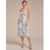imageEverPretty Womens Sexy Spaghetti Straps Pleated Floral Midi Wedding Guest Dresses 02416Blue Verdure on White