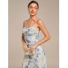 imageEverPretty Womens Sexy Spaghetti Straps Pleated Floral Midi Wedding Guest Dresses 02416Blue Verdure on White