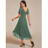 imageEverPretty Womens Summer Chiffon Pleated VNeck Short Wedding Guest Dress with Ruffled Sleeves 01923Eucalyptus Green