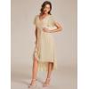 imageEverPretty Womens Summer Chiffon Pleated VNeck Short Wedding Guest Dress with Ruffled Sleeves 01923Gold