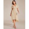imageEverPretty Womens Summer Chiffon Pleated VNeck Short Wedding Guest Dress with Ruffled Sleeves 01923Gold