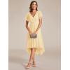 imageEverPretty Womens Summer Chiffon Pleated VNeck Short Wedding Guest Dress with Ruffled Sleeves 01923Yellow