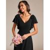 imageEverPretty Womens V Neck High Waist Bridesmaid Dress Ruffle Sleeves Slit A Line Maxi Semi Formal Dresses 02080Black