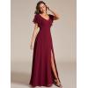 imageEverPretty Womens V Neck High Waist Bridesmaid Dress Ruffle Sleeves Slit A Line Maxi Semi Formal Dresses 02080Burgundy