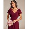 imageEverPretty Womens V Neck High Waist Bridesmaid Dress Ruffle Sleeves Slit A Line Maxi Semi Formal Dresses 02080Burgundy
