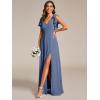 imageEverPretty Womens V Neck High Waist Bridesmaid Dress Ruffle Sleeves Slit A Line Maxi Semi Formal Dresses 02080Dusty Navy