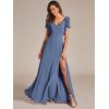 imageEverPretty Womens V Neck High Waist Bridesmaid Dress Ruffle Sleeves Slit A Line Maxi Semi Formal Dresses 02080Dusty Navy