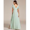 imageEverPretty Womens V Neck High Waist Bridesmaid Dress Ruffle Sleeves Slit A Line Maxi Semi Formal Dresses 02080Mint Green