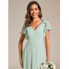 imageEverPretty Womens V Neck High Waist Bridesmaid Dress Ruffle Sleeves Slit A Line Maxi Semi Formal Dresses 02080Mint Green